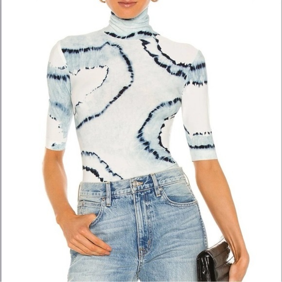Norma Kamali Tops - Norma Kamali Blue Tye Dye Turtleneck Blouse Size Small (NWT)